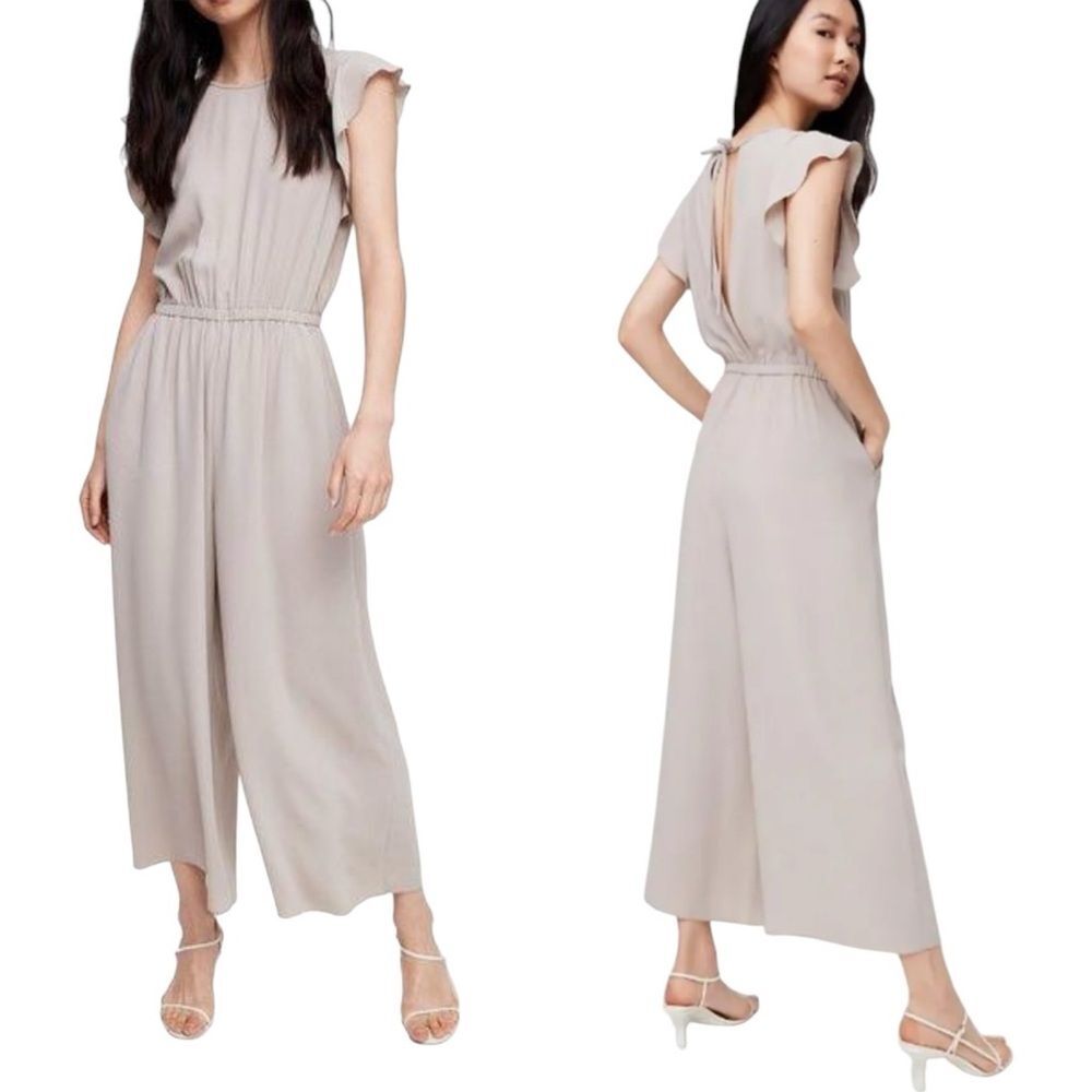 Aritzia Wilfred Fleurette Jumpsuit Ruffles Sleeve Wild Leg Cream Womens Size XS